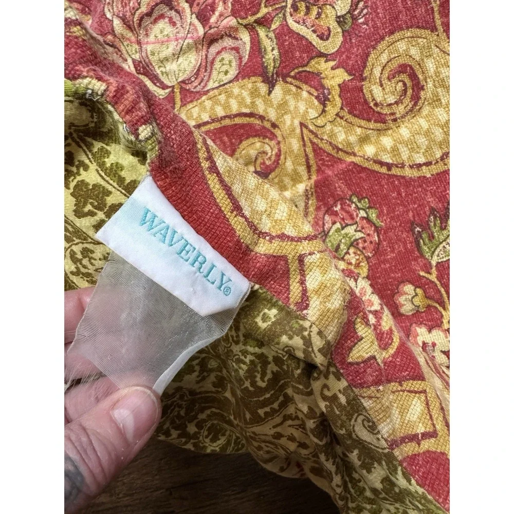 Waverly Reversible Damask Floral Comforter Burgundy Gold Sage Rope Trim Heavy